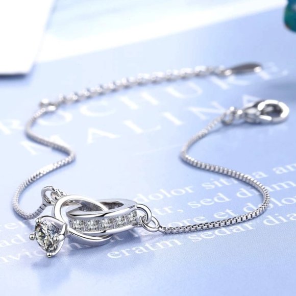 New!! 925 Silver Heart Double Circle Geometric Charm Bracelets - Picture 3 of 5